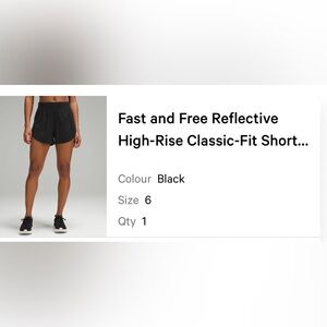 Lululemon fast and free reflective high rise short size 6